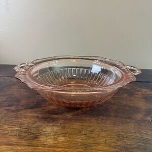 Anchor Hocking MAYFAIR open rose Pink depression glass serving bowl with handles